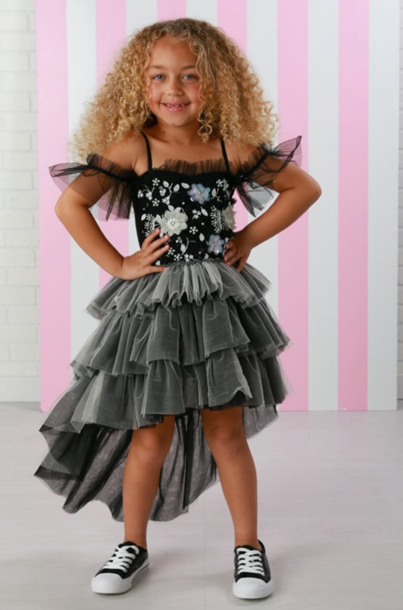 Black and Ivory Embellished Bodice High Low